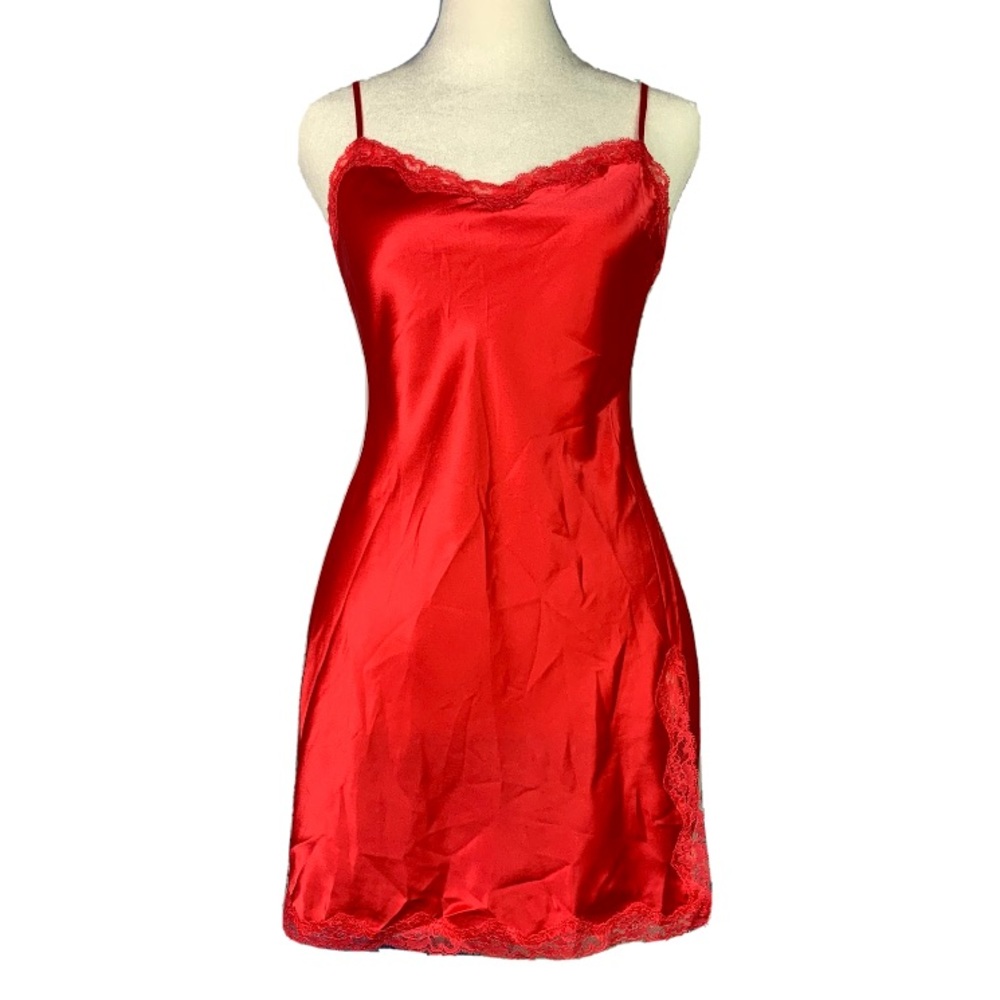 Victoria’s Secret Lot 2 Satin Lace Accent Split Babydoll Slip Dress Nightgown - Picture 1 of 15